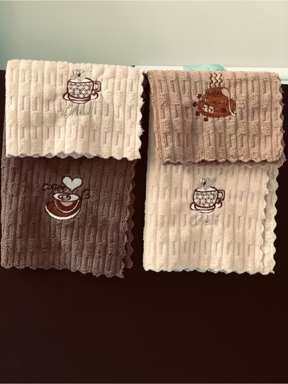 Coffee-Themed Embroidered Kitchen Towels - Neutral Set